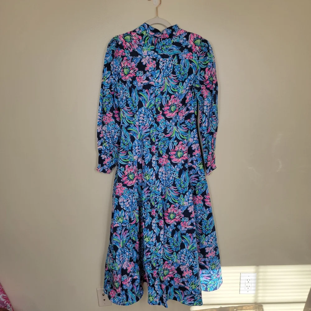 NWT Mira stretch shirt dress high tide navy pineapple paradise size 6 - Picture 10 of 10